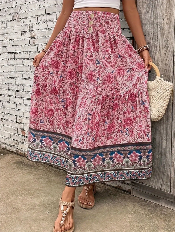 Damer Maxi-kjol med elastisk midja och blommönster Mirla-Eva Jonsson