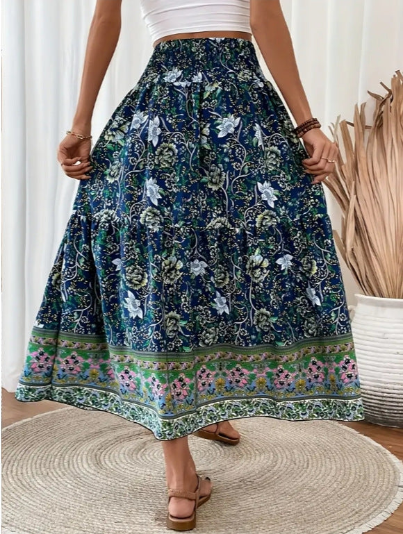 Damer Maxi-kjol med elastisk midja och blommönster Mirla-Eva Jonsson