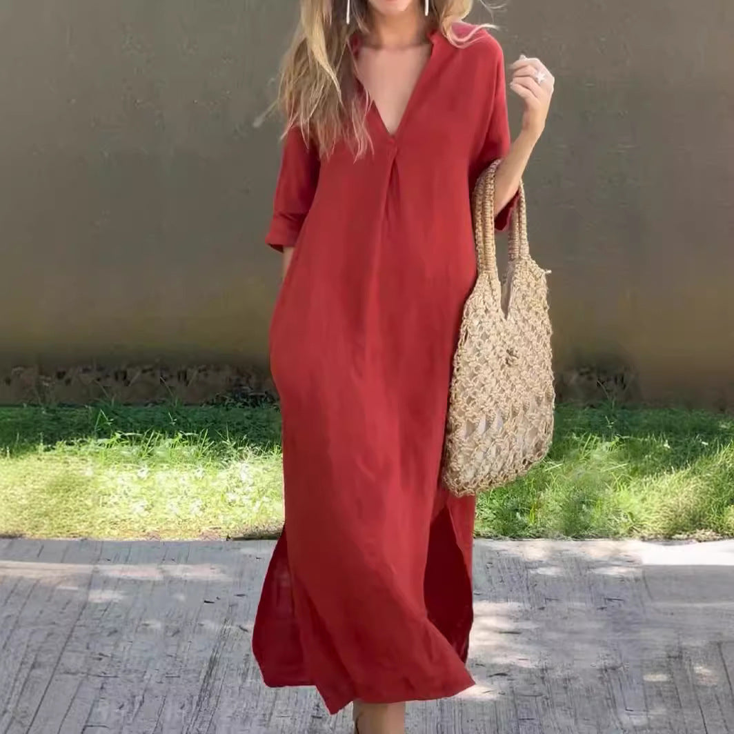 Damer Maxi-kjol med elegant V-ringning och avslappnade ärmar Eva Jonsson-Eva Jonsson