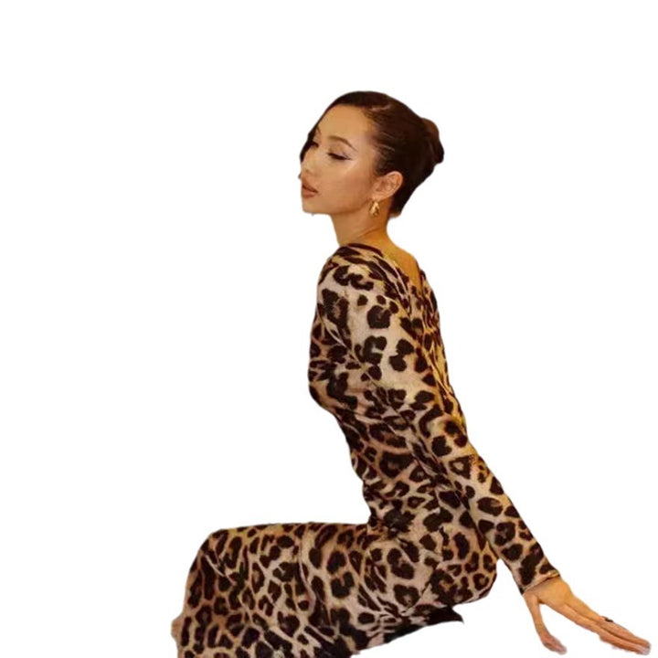 Damer Maxi-klänning i lätt tyg med leopardmönster och hög passform Mirla-Eva Jonsson