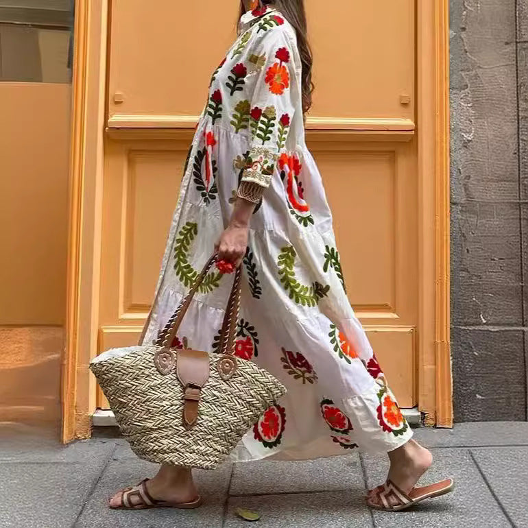 Damer Maxi-klänning med blommig broderi-design och avslappnad passform Eva Jonsson-Eva Jonsson