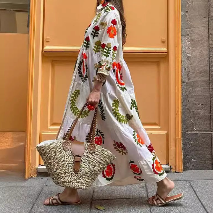 Damer Maxi-klänning med blommig broderi-design och avslappnad passform Eva Jonsson-Eva Jonsson