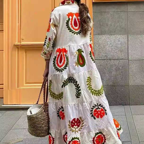 Damer Maxi-klänning med blommig broderi-design och avslappnad passform Eva Jonsson-Eva Jonsson