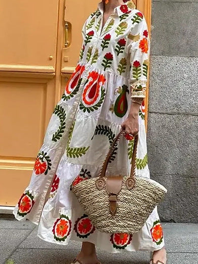 Damer Maxi-klänning med blommig broderi-design och avslappnad passform Eva Jonsson-Eva Jonsson
