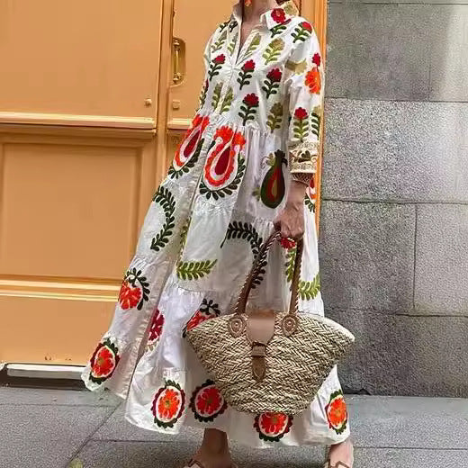 Damer Maxi-klänning med blommig broderi-design och avslappnad passform Eva Jonsson-Eva Jonsson