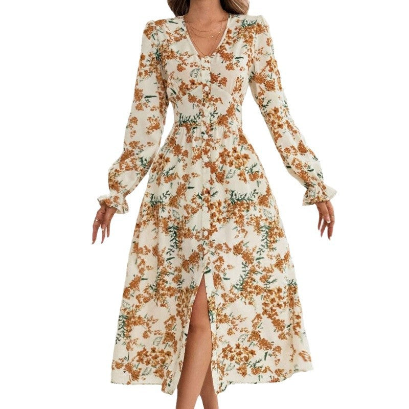 Damer Maxi-klänning med blommönster och långa ärmar Mirla-Eva Jonsson