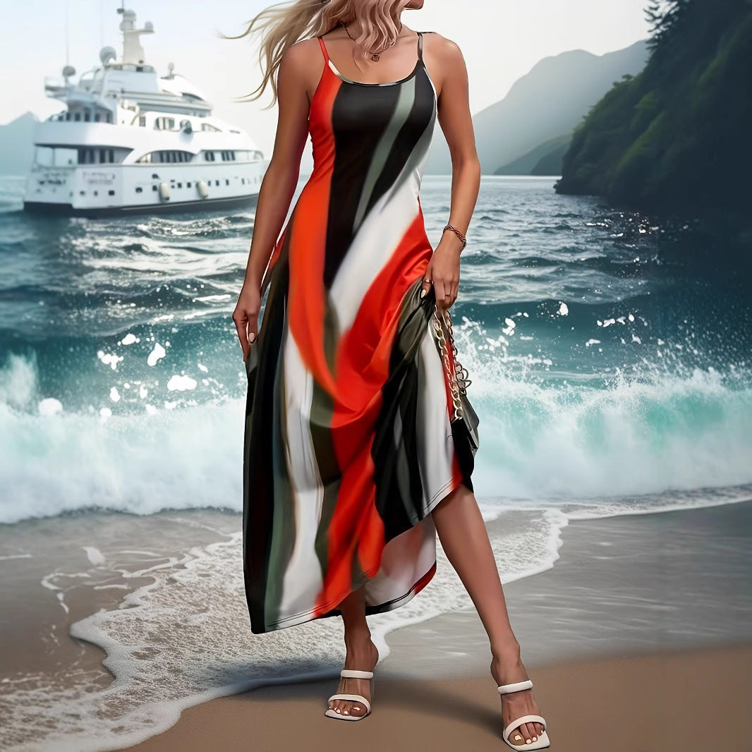 Damer Maxi-klänning med elegant zigzag-mönster och smala band Mirla-Eva Jonsson