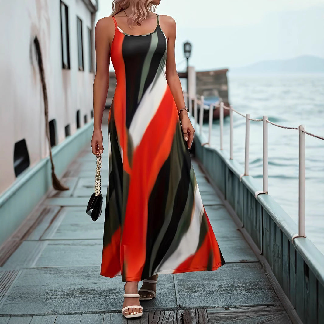 Damer Maxi-klänning med elegant zigzag-mönster och smala band Mirla-Eva Jonsson
