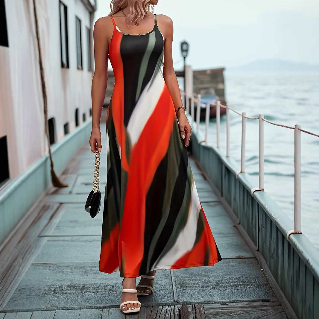 Damer Maxi-klänning med elegant zigzag-mönster och smala band Mirla-Eva Jonsson