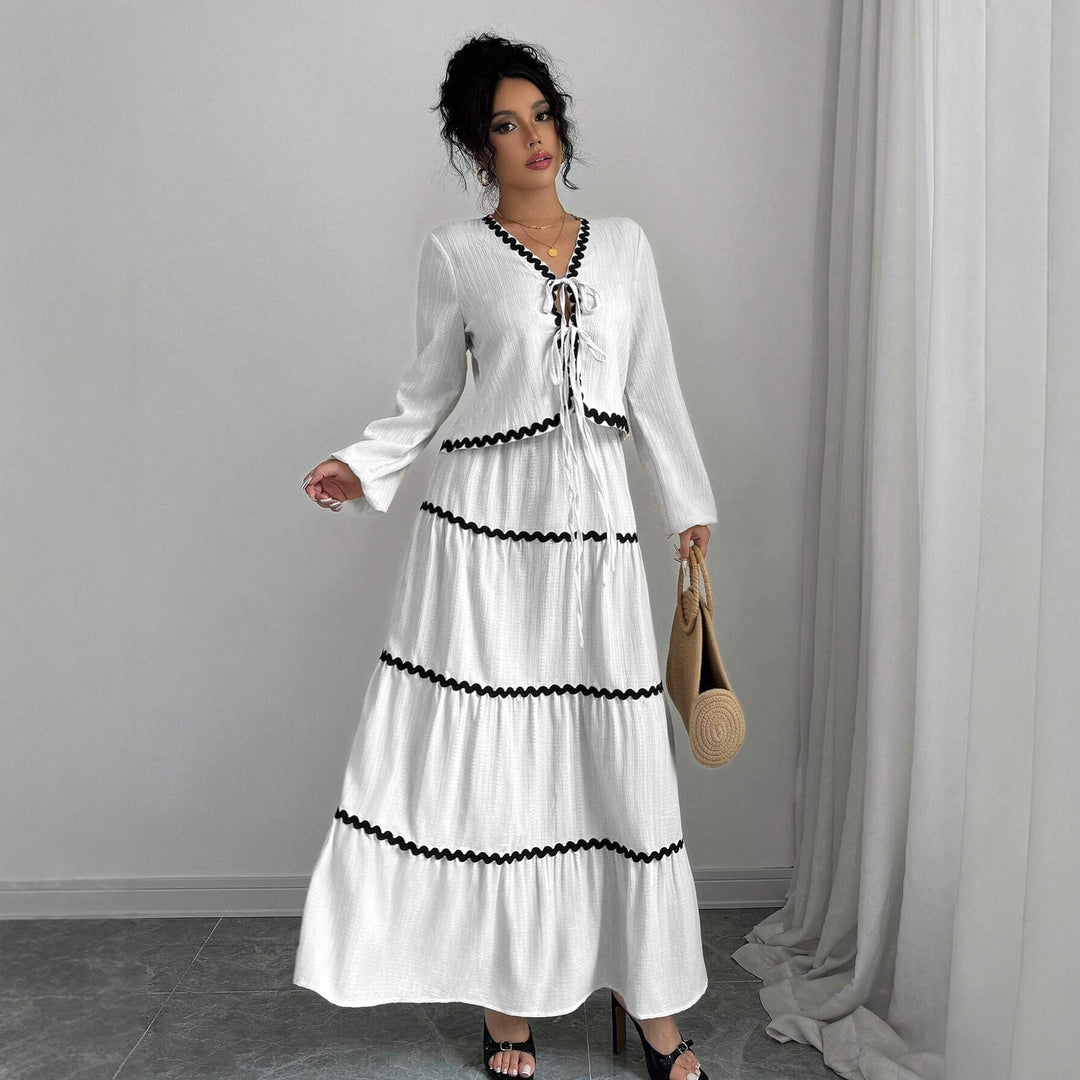 Damer Maxi-klänning med lekfull snörning och elegant volangbotten Eva Jonsson-Eva Jonsson