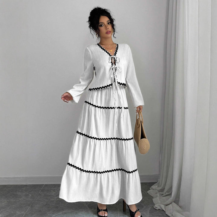 Damer Maxi-klänning med lekfull snörning och elegant volangbotten Eva Jonsson-Eva Jonsson