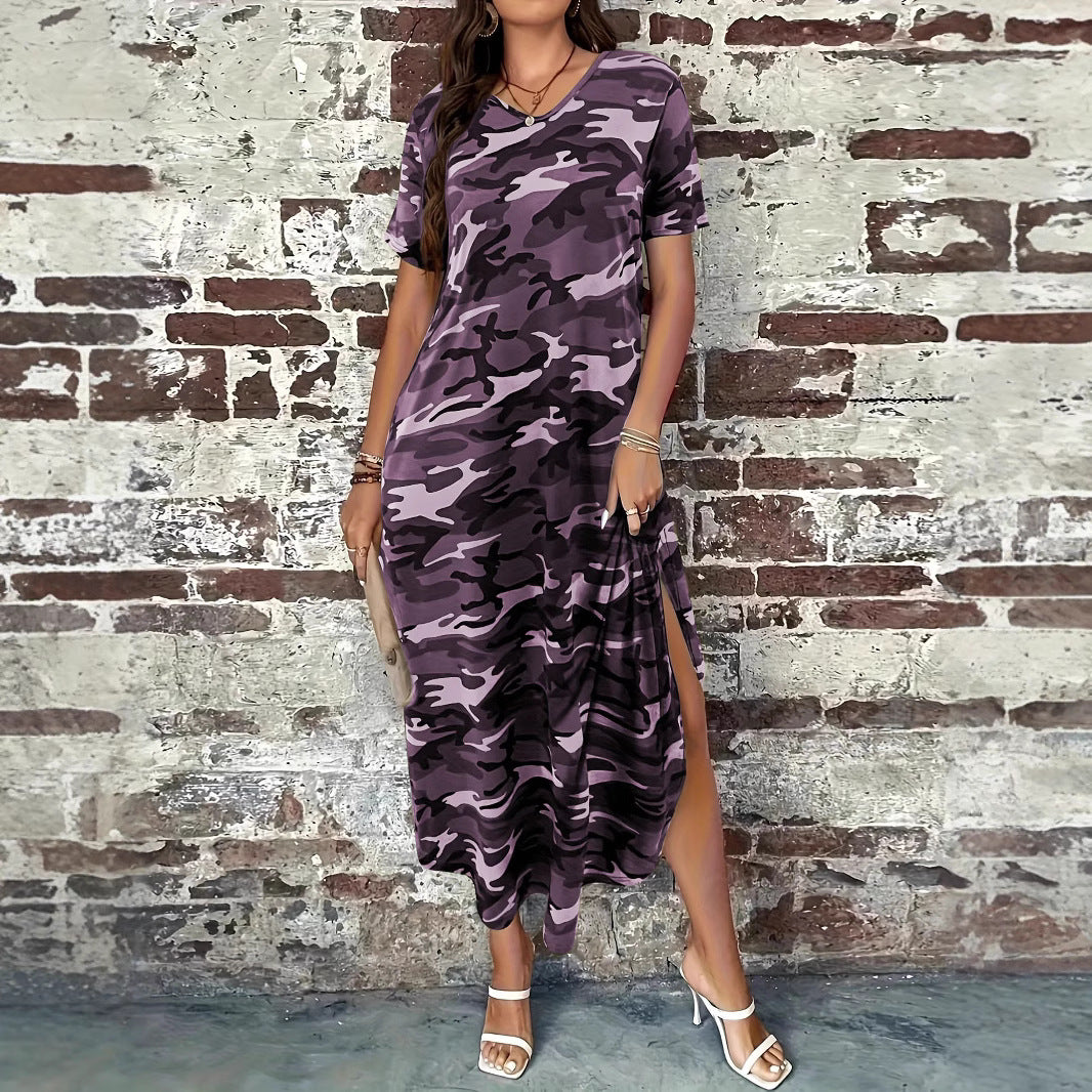 Damer Maxi-klänning med modern kamouflage-design och praktiska fickor Mirla-Eva Jonsson