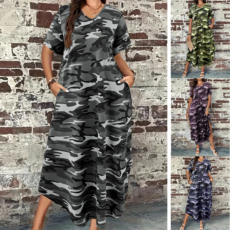 Damer Maxi-klänning med modern kamouflage-design och praktiska fickor Mirla-Eva Jonsson