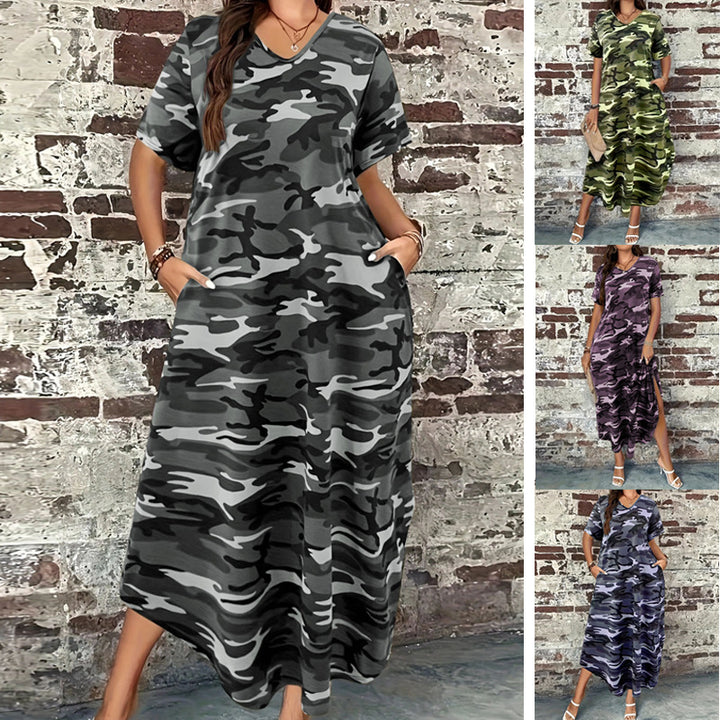 Damer Maxi-klänning med modern kamouflage-design och praktiska fickor Mirla-Eva Jonsson
