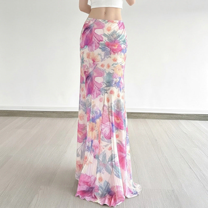 Damer Maxi-nederdel med blomsterdesign og flydende snit Mirla-Eva Jonsson