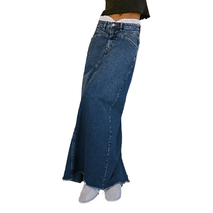 Damer Maxikjol I Denim med Hög Midja och Praktiska Fickor Mirla-Eva Jonsson