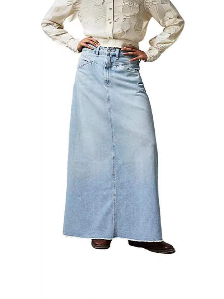 Damer Maxikjol I Denim med Hög Midja och Praktiska Fickor Mirla-Eva Jonsson