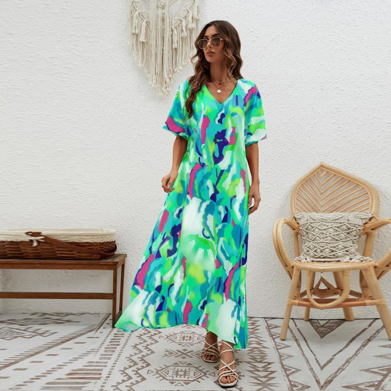 Damer Maxiklänning i Boho-stil med djup V-ringning Eva Jonsson-Eva Jonsson