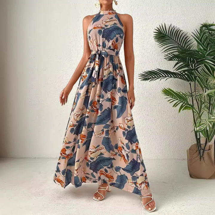 Damer Maxiklänning i boho-stil med hög krage och knytbälte Mirla-Eva Jonsson