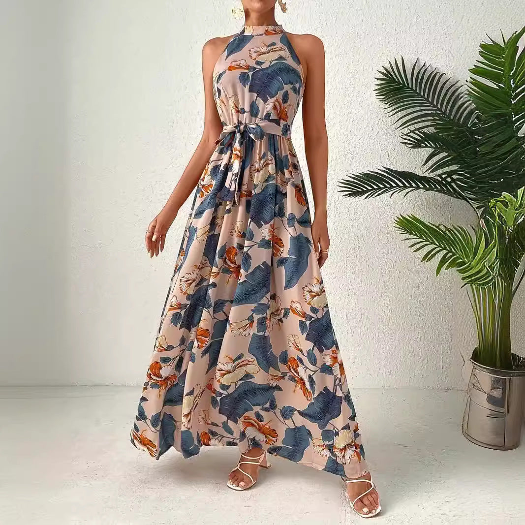 Damer Maxiklänning i boho-stil med hög krage och knytbälte Mirla-Eva Jonsson
