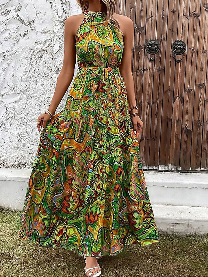 Damer Maxiklänning i boho-stil med hög krage och knytbälte Mirla-Eva Jonsson