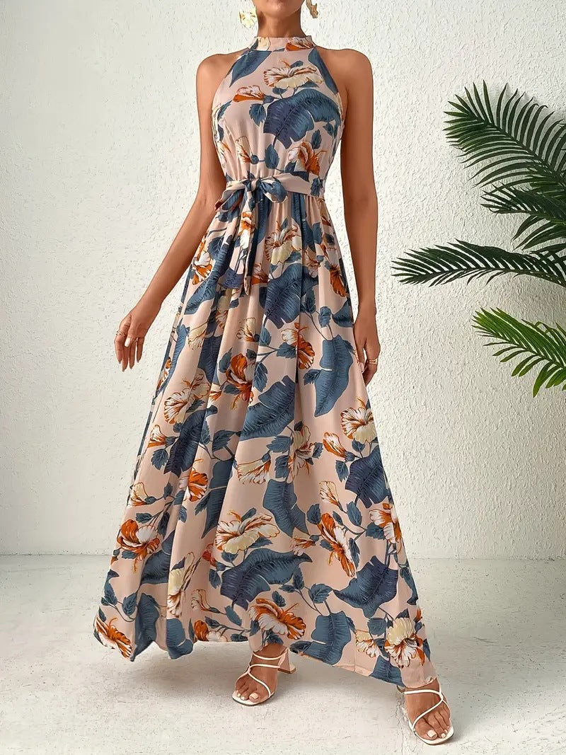 Damer Maxiklänning i boho-stil med hög krage och knytbälte Mirla-Eva Jonsson