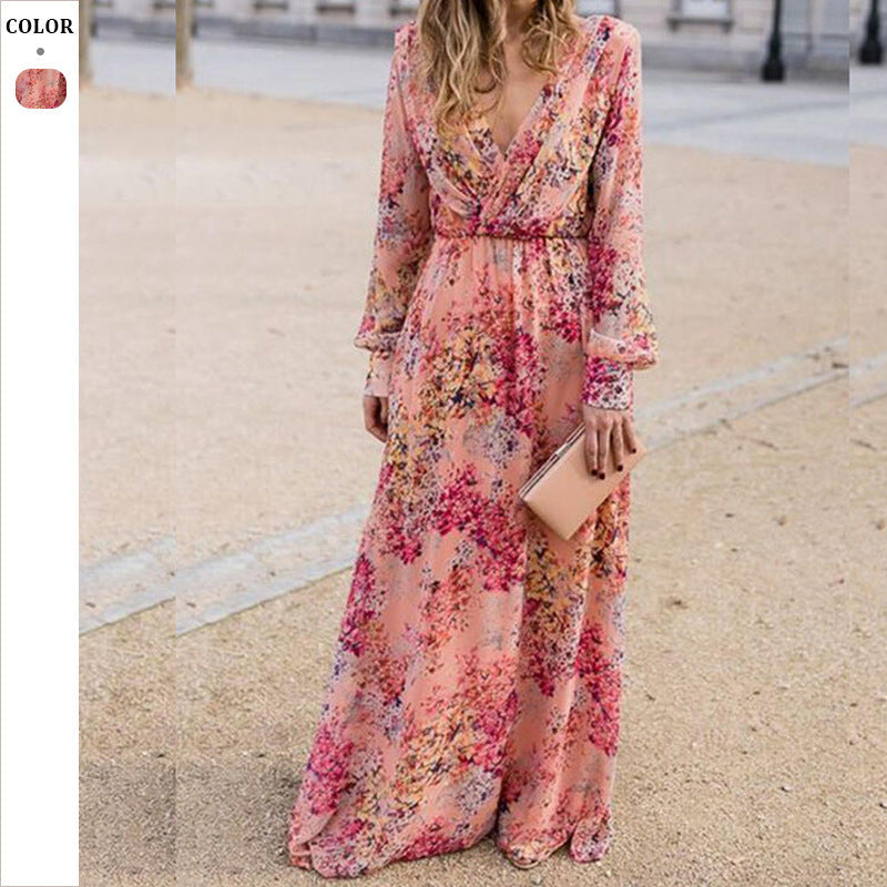 Damer Maxiklänning med Blommig Chiffonyt och Elegant Midjebetoning Mirla-Eva Jonsson