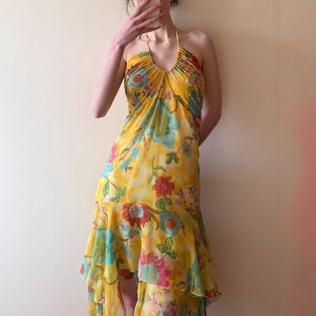 Damer Maxiklänning med blommigt lagerutseende och spaghetti-band Mirla-Eva Jonsson