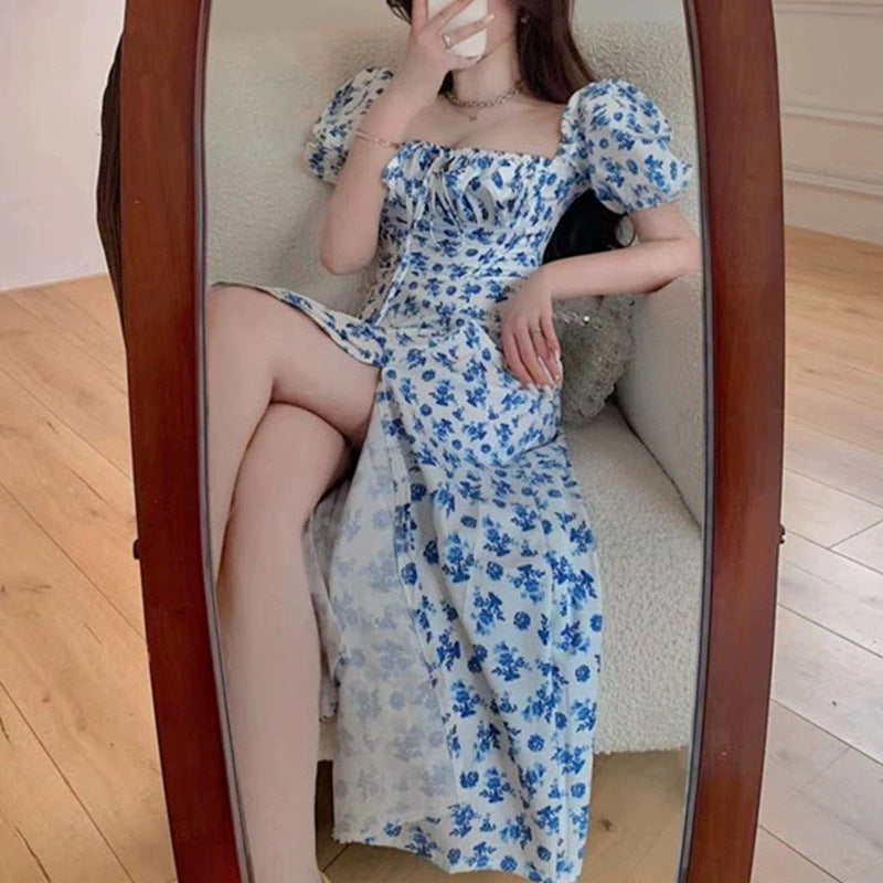 Damer Maxiklänning med eleganta puffärmar och blommigt mönster Eva Jonsson-Eva Jonsson