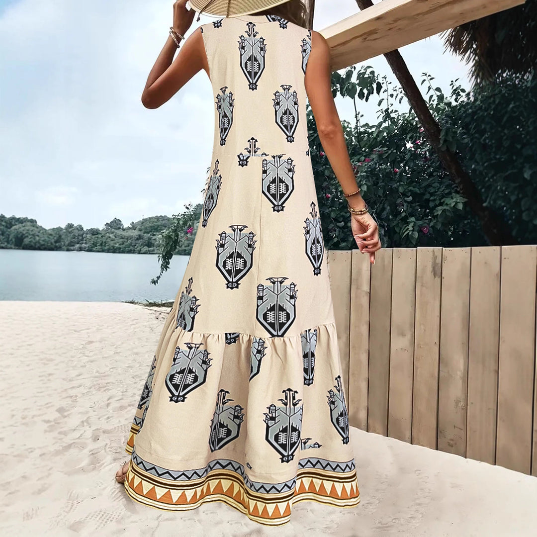 Damer Maxikleid med elegant blommönster och djup V-ringning Mirla-Eva Jonsson