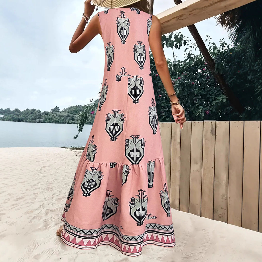 Damer Maxikleid med elegant blommönster och djup V-ringning Mirla-Eva Jonsson