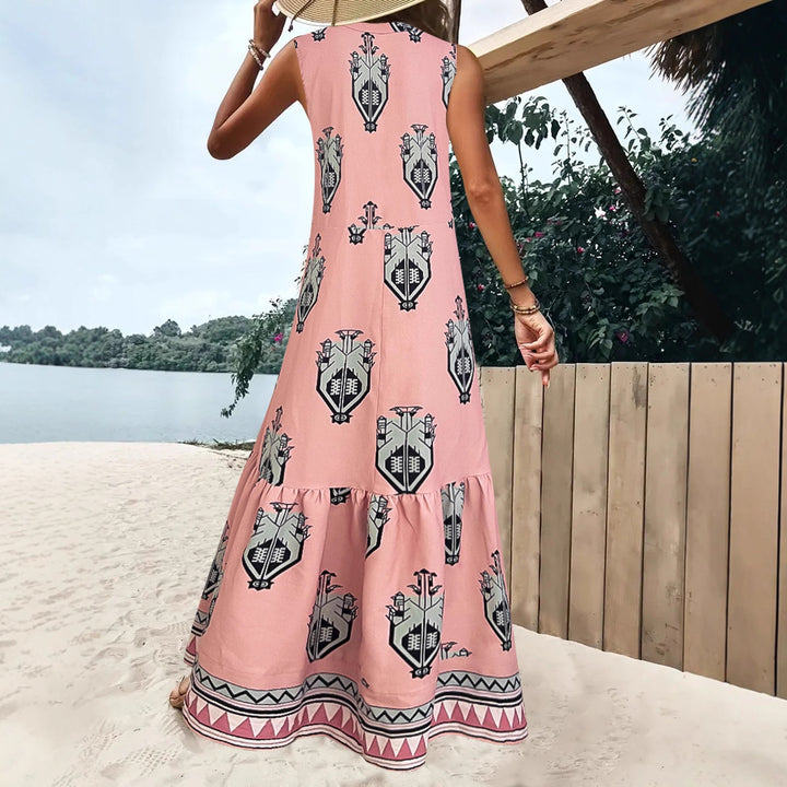 Damer Maxikleid med elegant blommönster och djup V-ringning Mirla-Eva Jonsson