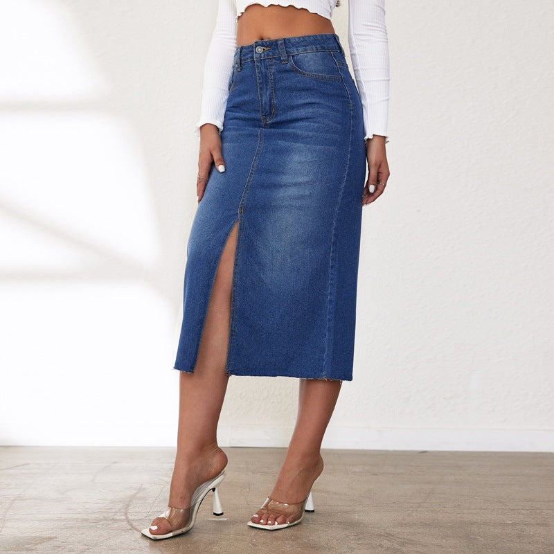 Damer Midi Jeanskjol med Sidospalt Mirla-Eva Jonsson