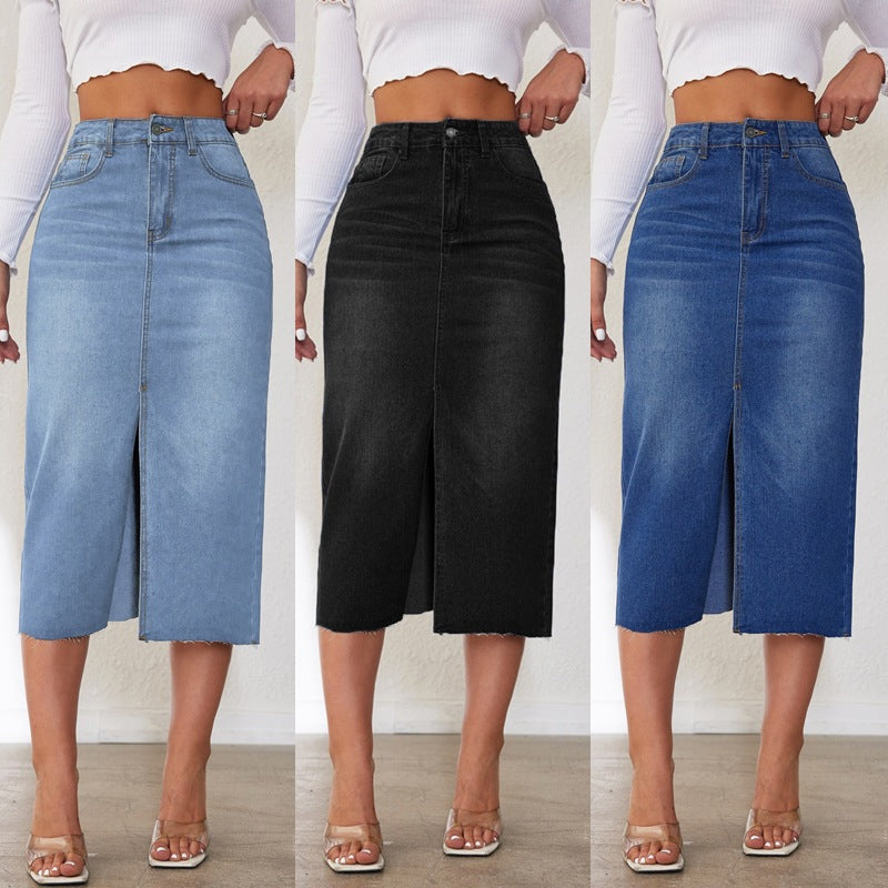 Damer Midi Jeanskjol med Sidospalt Mirla-Eva Jonsson