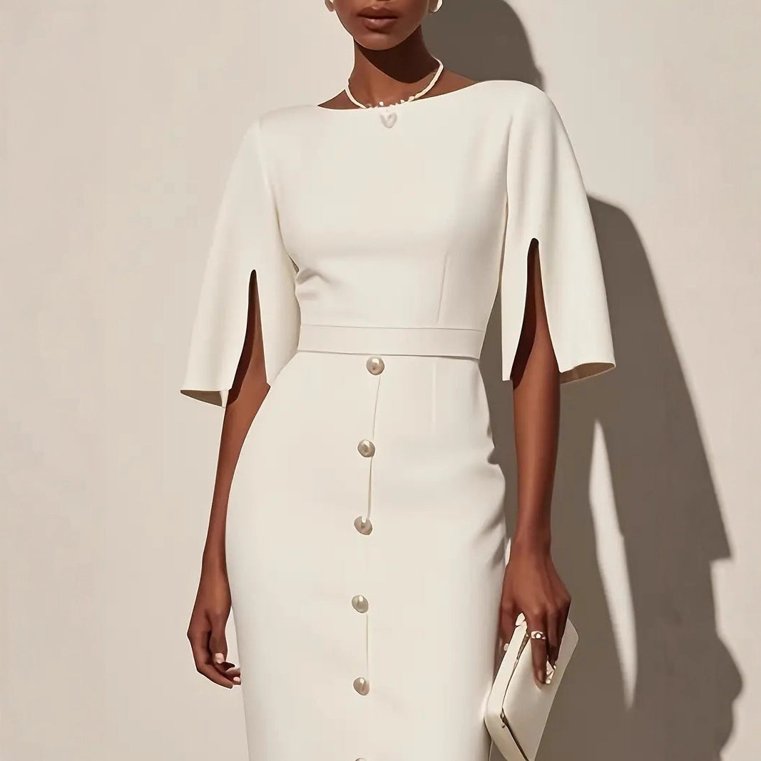 Damer Midi-klänning med eleganta ärmhål och knapppaket Mirla-Eva Jonsson