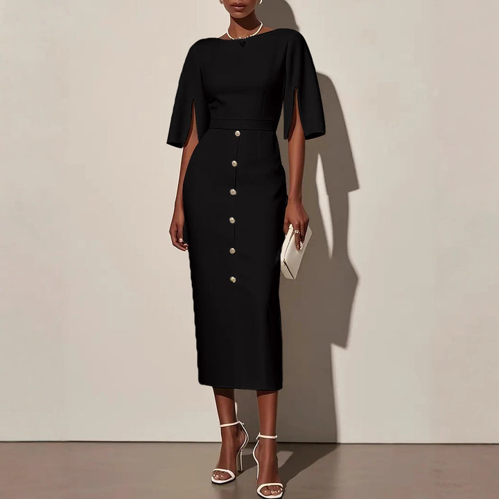 Damer Midi-klänning med eleganta ärmhål och knapppaket Mirla-Eva Jonsson