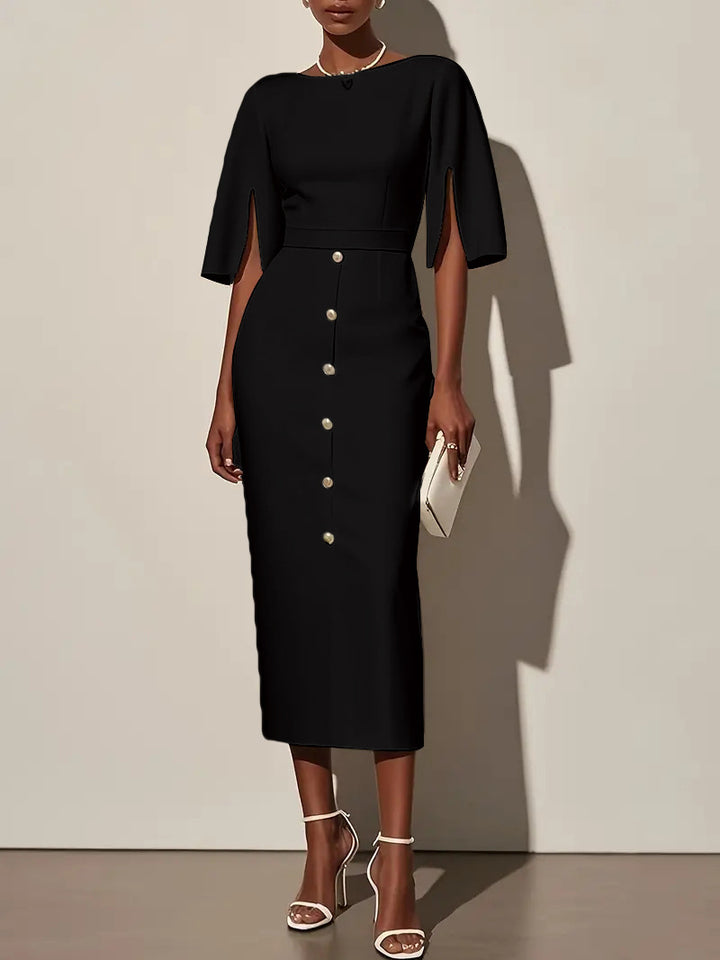Damer Midi-klänning med eleganta ärmhål och knapppaket Mirla-Eva Jonsson