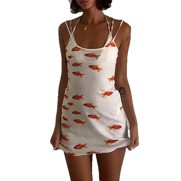 Damer Miniklänning med lekfullt fiskmotiv och tunna axelband Eva Jonsson-Eva Jonsson