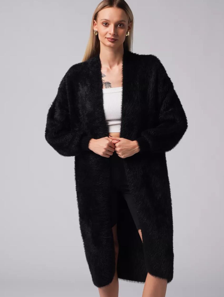 Damer Mjuk Lång Stickad Kappa med Sidoslits och Loose Fit Mirla-Eva Jonsson