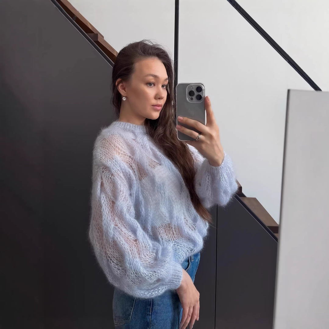 Damer Mjuk Mohairtröja med Voluminösa Ärmar Mirla-Eva Jonsson