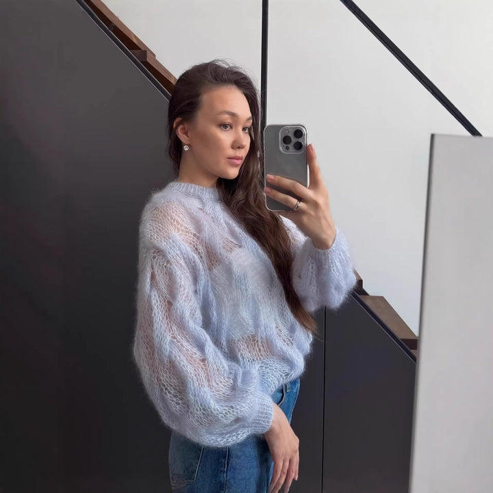 Damer Mjuk Mohairtröja med Voluminösa Ärmar Mirla-Eva Jonsson