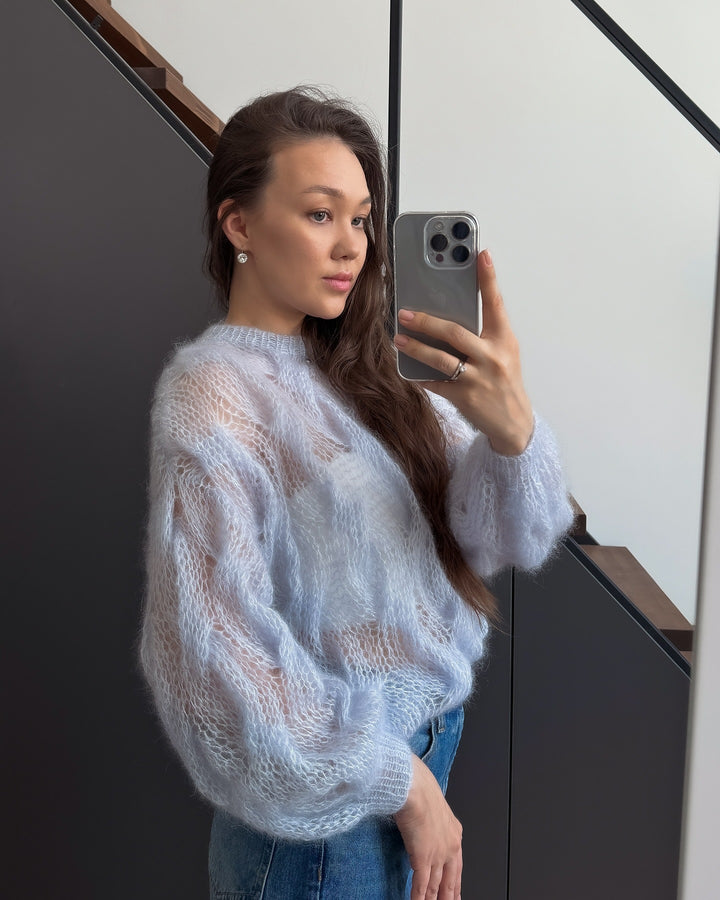 Damer Mjuk Mohairtröja med Voluminösa Ärmar Mirla-Eva Jonsson
