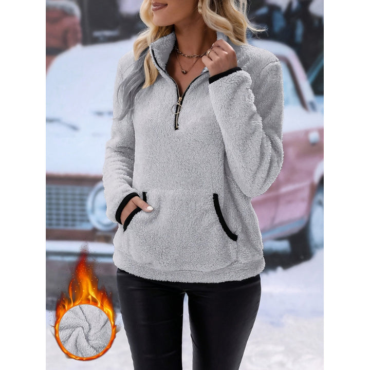 Damer Mjuk teddytröja i avslappnad stil med halv dragkedja Mirla-Eva Jonsson