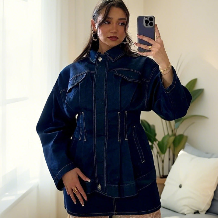 Damer Mode Denimjacka med strukturerad skärning och praktiska fickor Mirla-Eva Jonsson