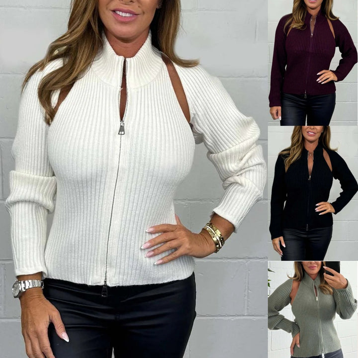 Damer Mode Hoodie med Texturerad Dragkedja Mirla-Eva Jonsson