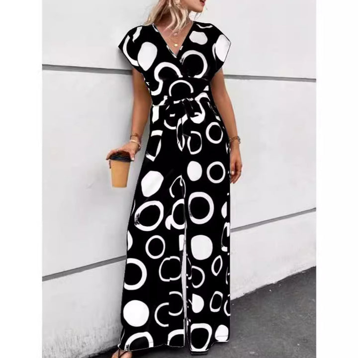 Damer Mode Jumpsuit med kort ärm och djupt V-hals Mirla-Eva Jonsson