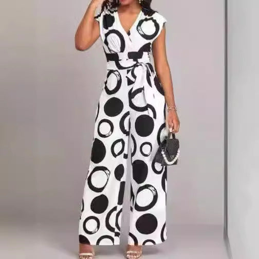 Damer Mode Jumpsuit med kort ärm och djupt V-hals Mirla-Eva Jonsson