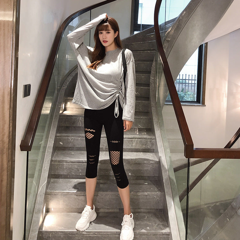 Damer Mode Leggings med genomskinliga nät detaljer och flätor Mirla-Eva Jonsson