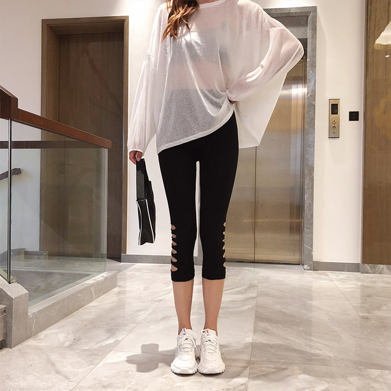 Damer Mode Leggings med genomskinliga nät detaljer och flätor Mirla-Eva Jonsson