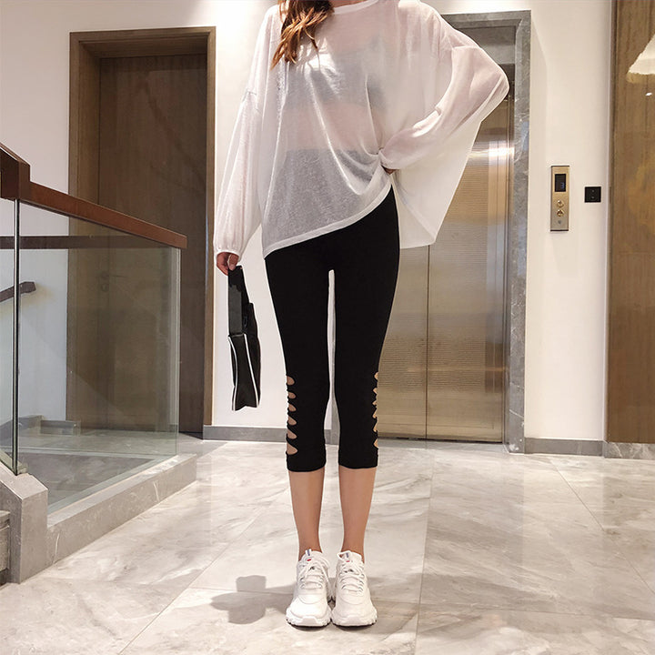 Damer Mode Leggings med genomskinliga nät detaljer och flätor Mirla-Eva Jonsson